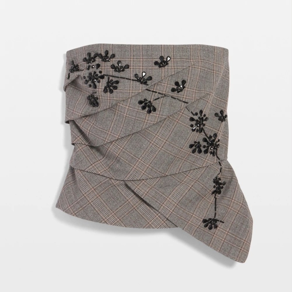 White House Black Market Asymmetrical Gray Plaid Skirt